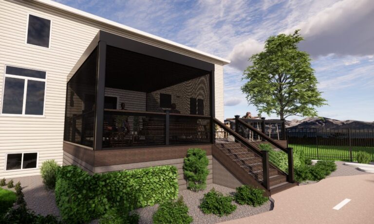 3D design rendering of the deck and stairs from the side