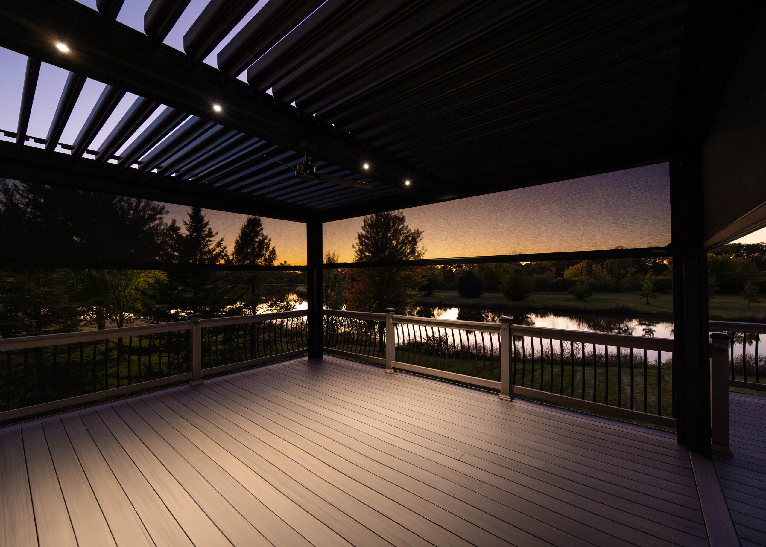 Louvered pergola with retractable screens by Ace of Decks Chicago suburbs