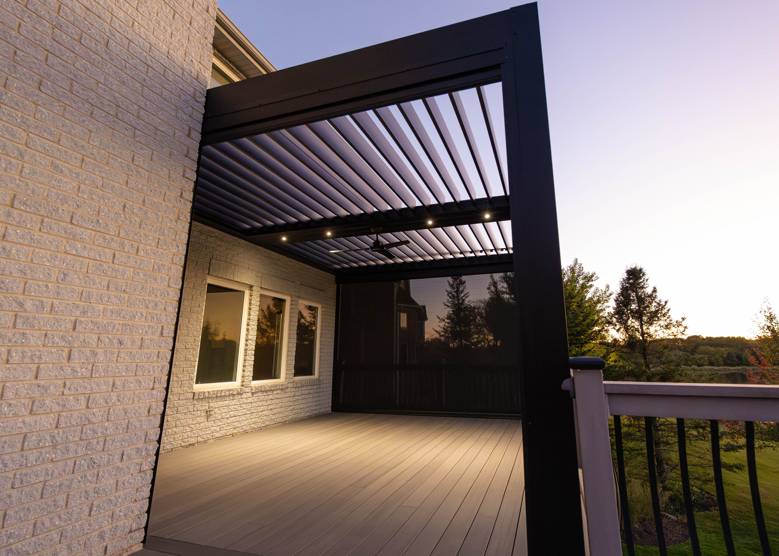 Louvered pergola outdoor living space by Ace of Decks Chicago suburbs