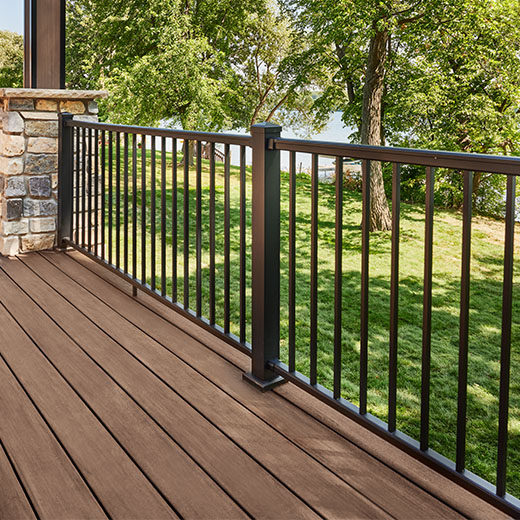 TimberTech aluminum railing on custom deck by Ace of Decks