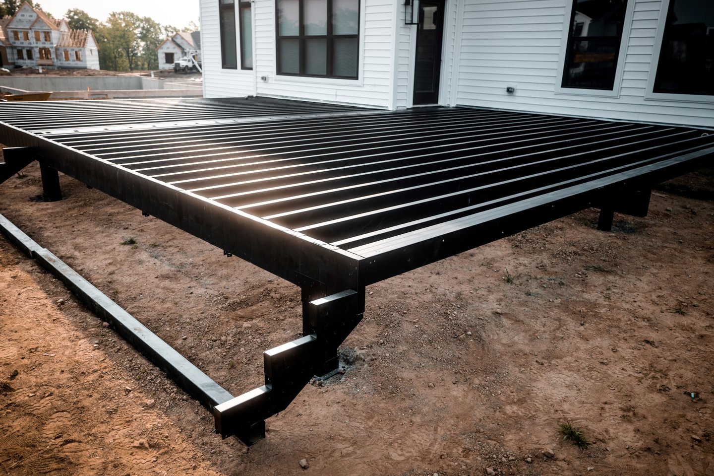Steel frame deck structure